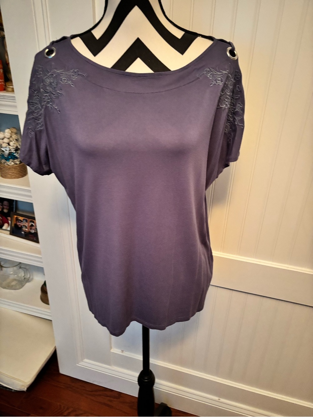 Cable & Gauge Blue Blouse with Shoulder Embroidery